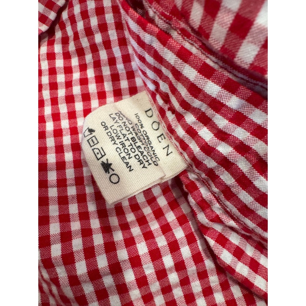 DOEN Gingham Mini Dress Side Button Organic Cotton Size 0 Red White Excellent - Picture 8 of 9